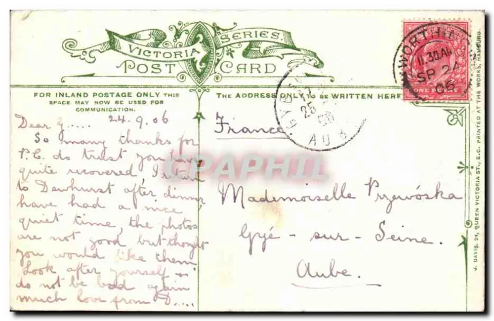 Worthing — Das Lebenboot-Haus — Victoria Post Card Series, n°1562 - Rückseite