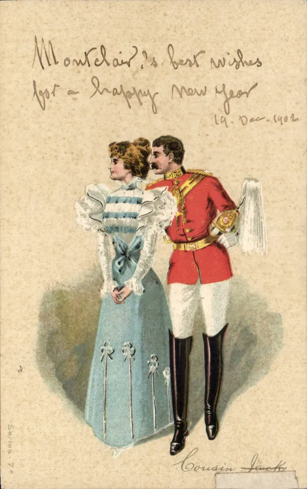 Reiter und Dame in Festkleidung — WeihnachtsSzene — Verlag nicht sichtbar, Serie 74 - Vorderseite