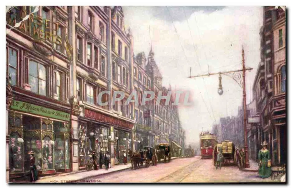 High Street, Croydon — Blick auf belebte Straße mit Straßenbahn — Tuck & Sons - Vorderseite