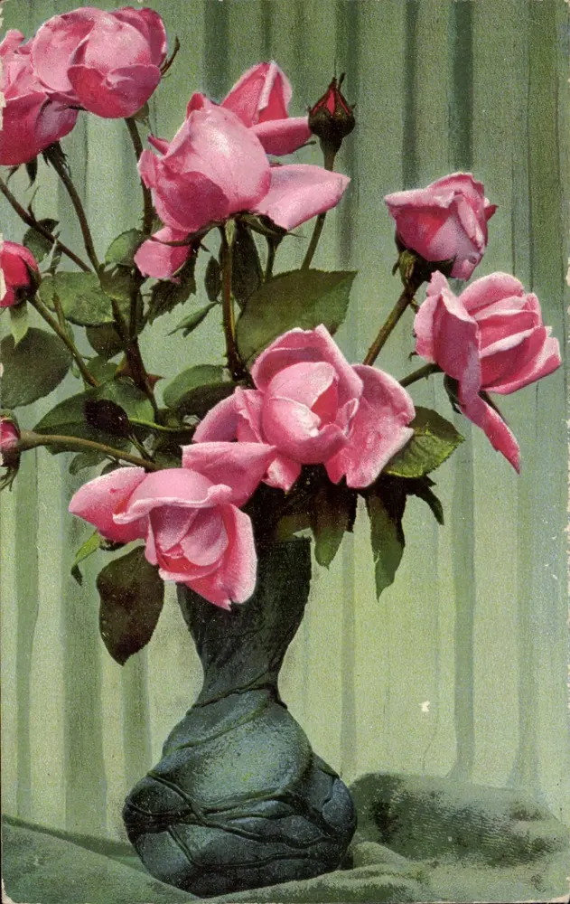 Rosas em um vaso — Photochromie, Série Q, No. 585 — editor Photocromie - Frente