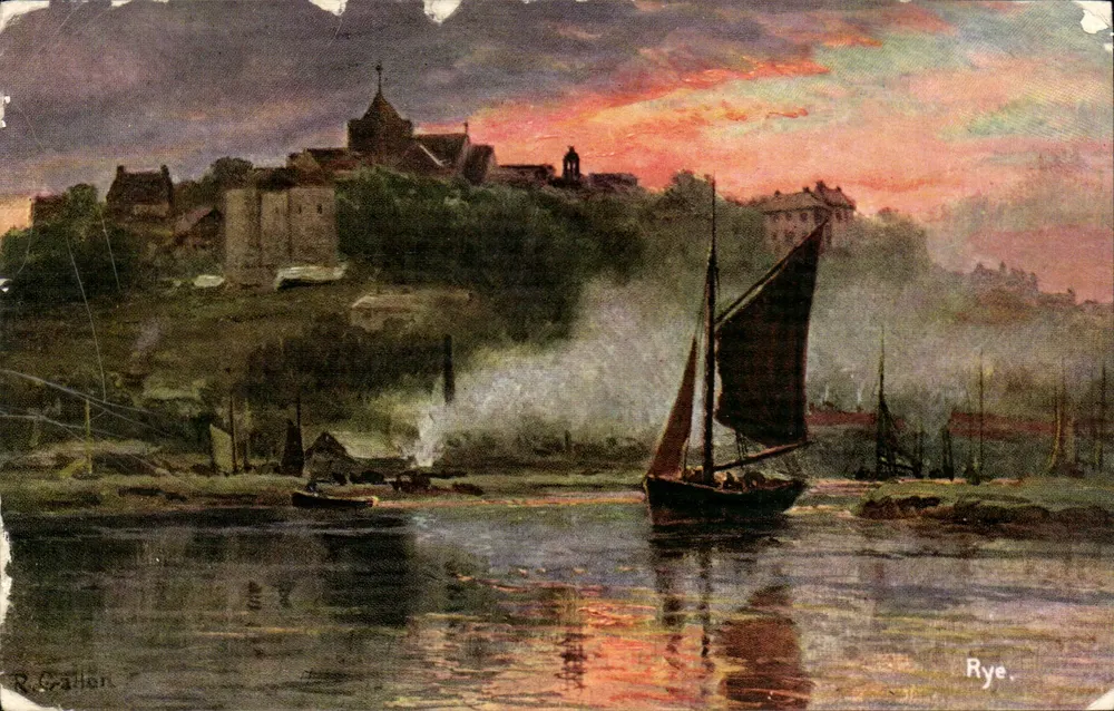 Rye — Blick auf den Hafen bei Dämmerung — R. Gahlen, Serie 'Fac-simile' Nr. 5482 - Vorderseite