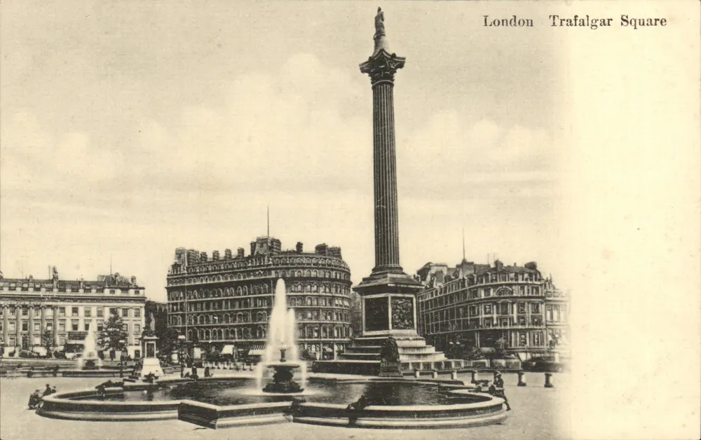 London Trafalgar Square — Napoleon-Säule und Fontäne — unbekannter Verlag - Vorderseite