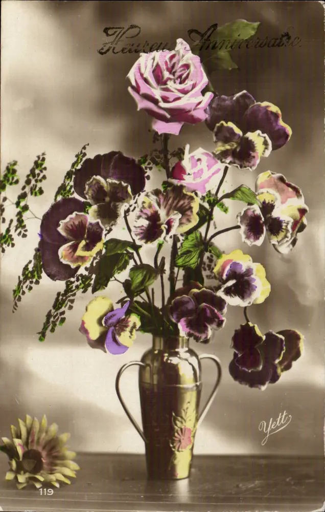 Bouquet van bloemen — Roos en viooltjes — Yett, n°119 - Voorkant