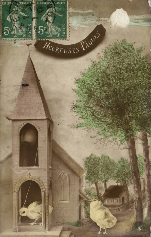 Kirche und Küken — Ostern — Verlag unbekannt, Seriennummer nicht sichtbar - Vorderseite