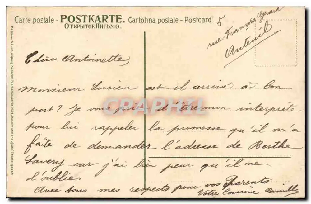 Frau am Ufer eines Sees — idyllische Landschaft — Verlag nicht sichtbar - Rückseite