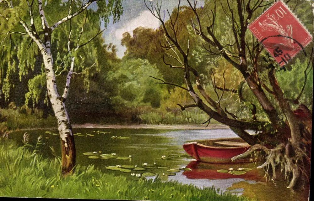 Paysage rzeki z łodzią — wydawca Karta pocztowa Pophil, seria 823, nr 6 Rysunek - Awers
