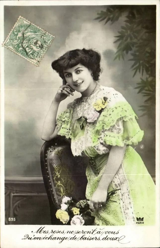 Junge Frau in grünem Kleid — poetischer Text — Paris, n°895 - Vorderseite