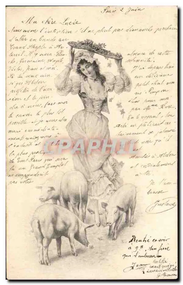 Frau mit Schweinen — Paris & Quin — M. M. Vienne - Vorderseite