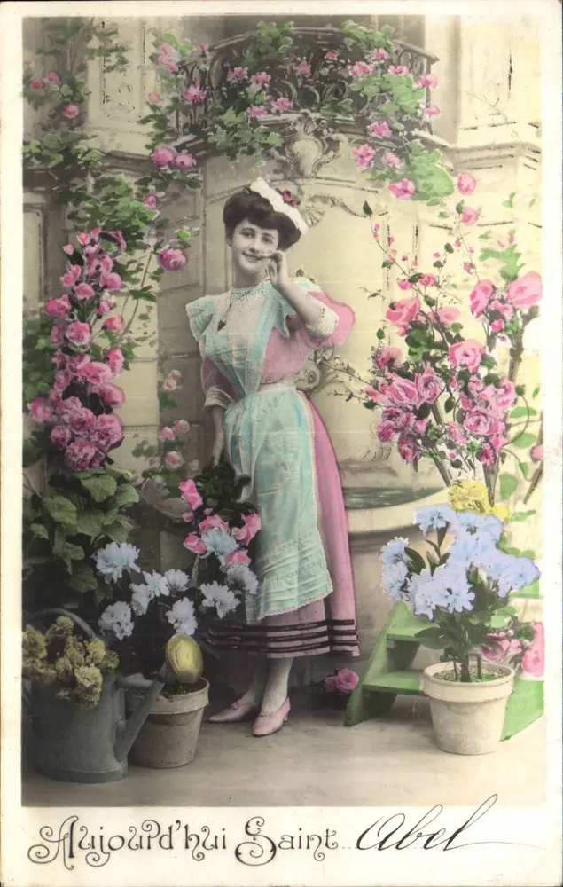 Junge Frau in einem rosa und blauen Kleid — Heute Saint-Abel — unbekannter Verlag - Vorderseite