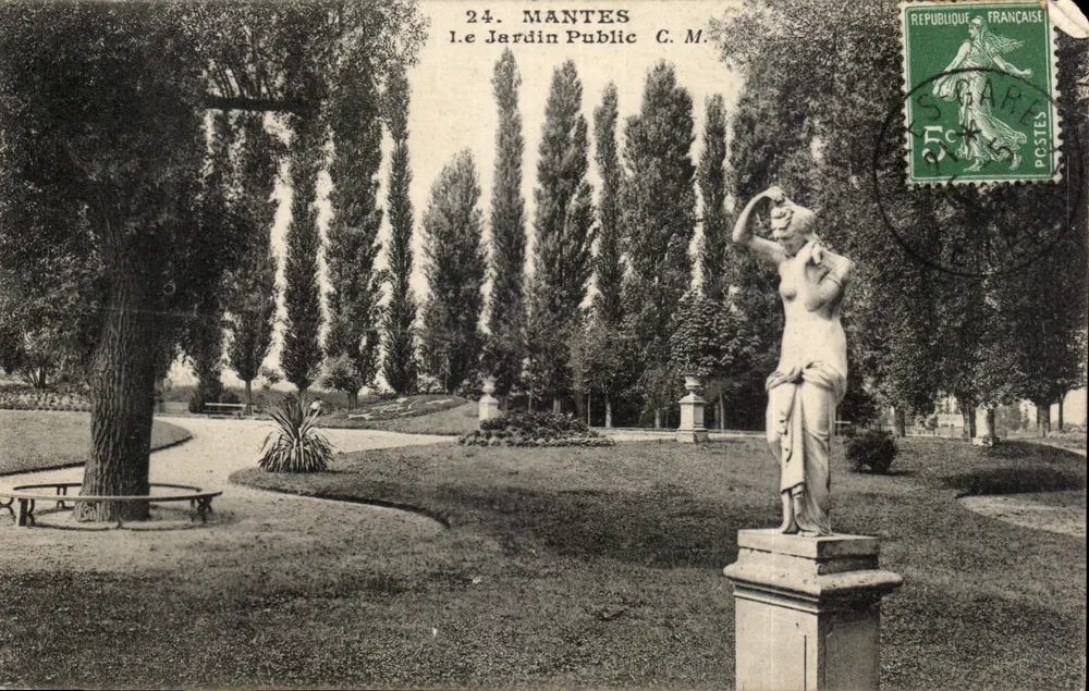 Mantes - O Jardim Público — C. M. — editor G. Marcoult, Paris - Frente