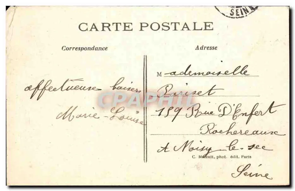 Mantes - O Jardim Público — C. M. — editor G. Marcoult, Paris - Verso