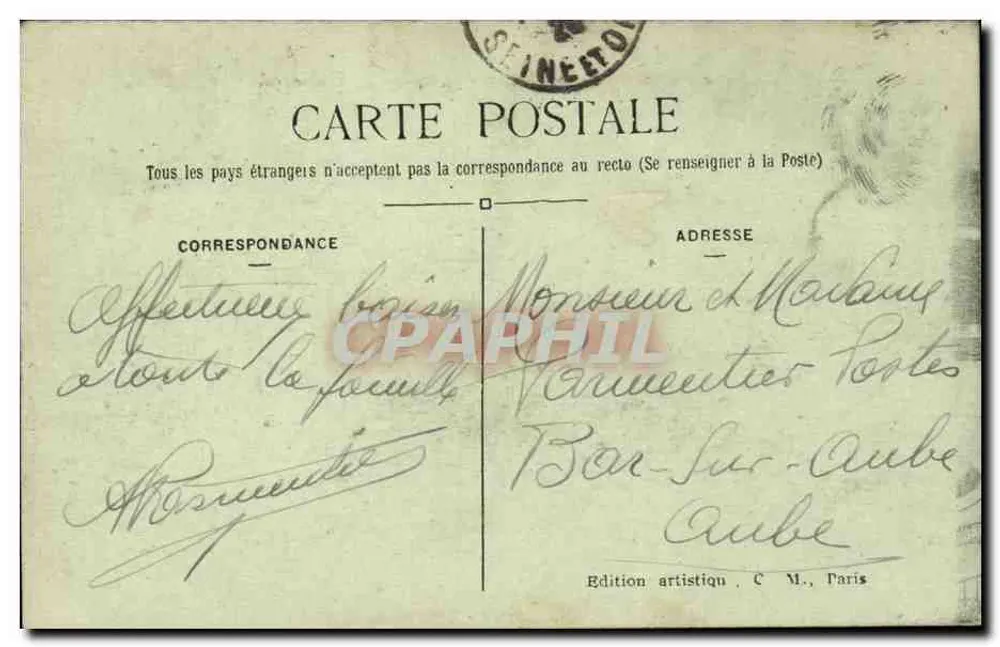 Parque de St-Cloud — A Terrasse vista do Trocadéro — Edição artística C.M., Paris, n°110 - Verso