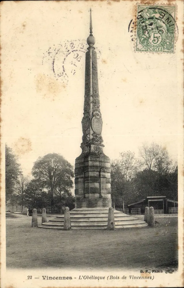 Vincennes - O Obelisco (Parque de Vincennes) — B. F., Paris, n°22 - Frente