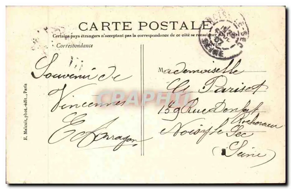 Vincennes — Interior do Forte — E. Malcuit, fot. edit., Paris, n°482 - Verso