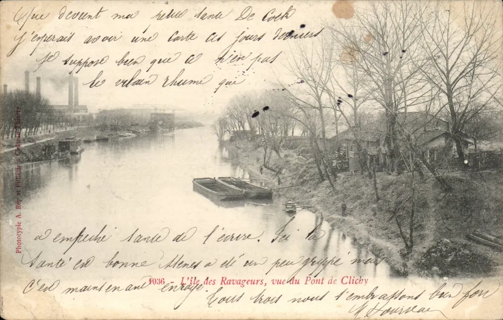 Die Insel der Zerstörer, Blick vom Pont de Clichy — Phototypie A. Rép. et Fillicite & Cie, n° 1036 - Vorderseite