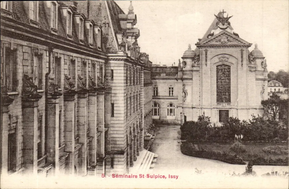 Séminaire St-Sulpice, Issy — Ansicht des Gebäudes und des Gartens — Verlag A. Bregar, Paris - Vorderseite