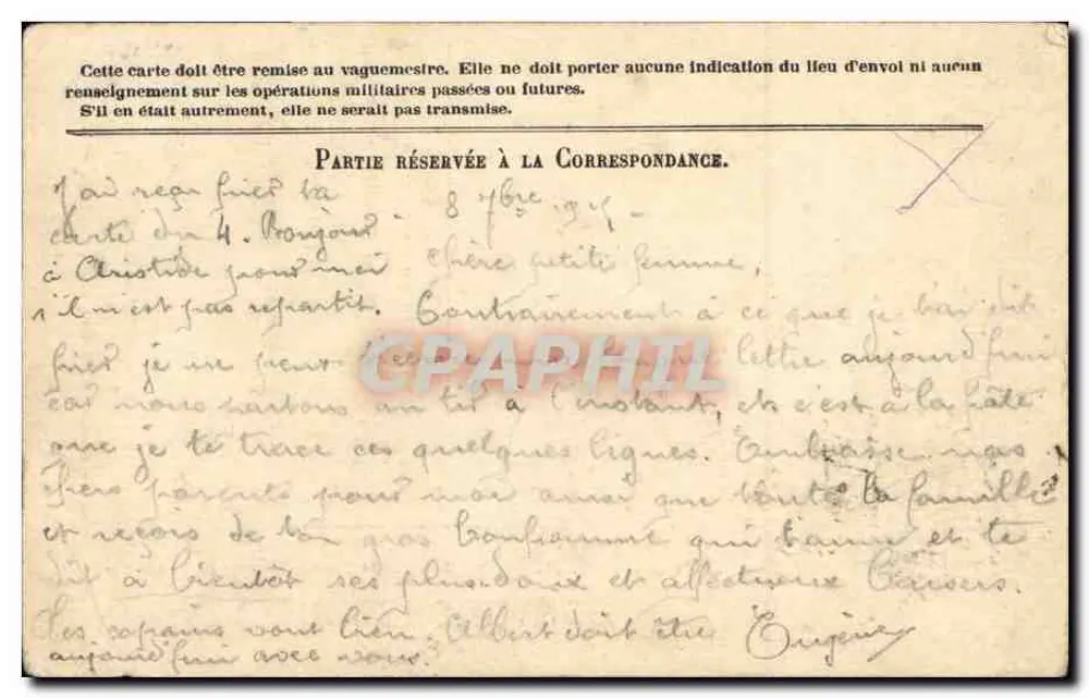 Korrespondenz der Armee der Republik — Freikarte — Verlag: Militärkarte - Rückseite