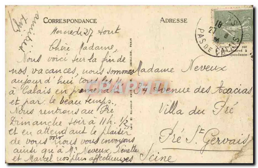 Um Calais — Die Weißen Klippen von Cap Blanc-Nez — LL, n°122 - Rückseite