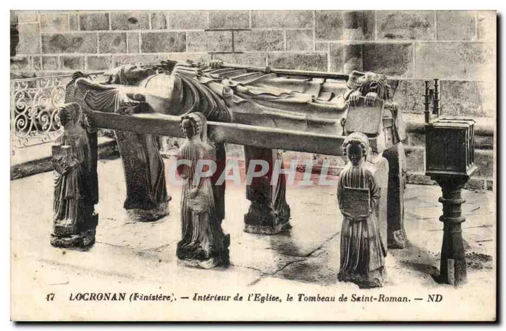 Locronan (Finistère) — Innenansicht der Kirche, das Grab des heiligen Roman — ND - Vorderseite