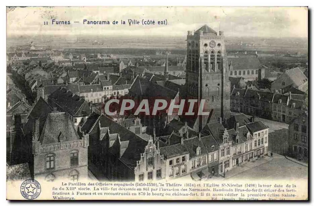 Furnes — Panorama der Stadt (Ostseite) — Éd. Jossay, Brüssel, Nr. 11 - Vorderseite