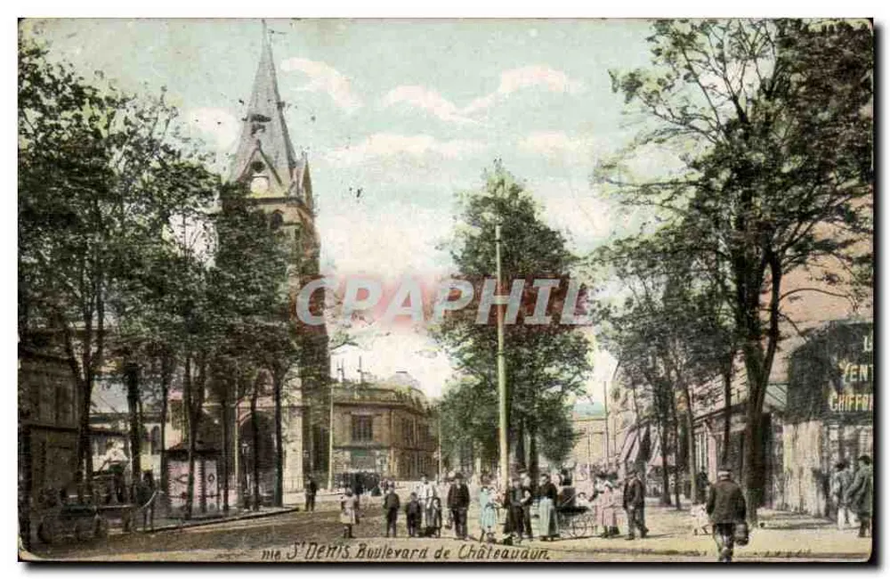 Boulevard de Château-aun — vista com igreja e comércios — editor J. D'ETTIS - Frente