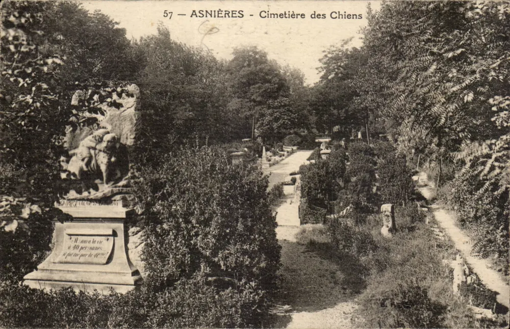 Asnières - Tierfriedhof — Ansicht des Denkmals mit Inschrift — anonymer Verlag, Nr. 57 - Vorderseite