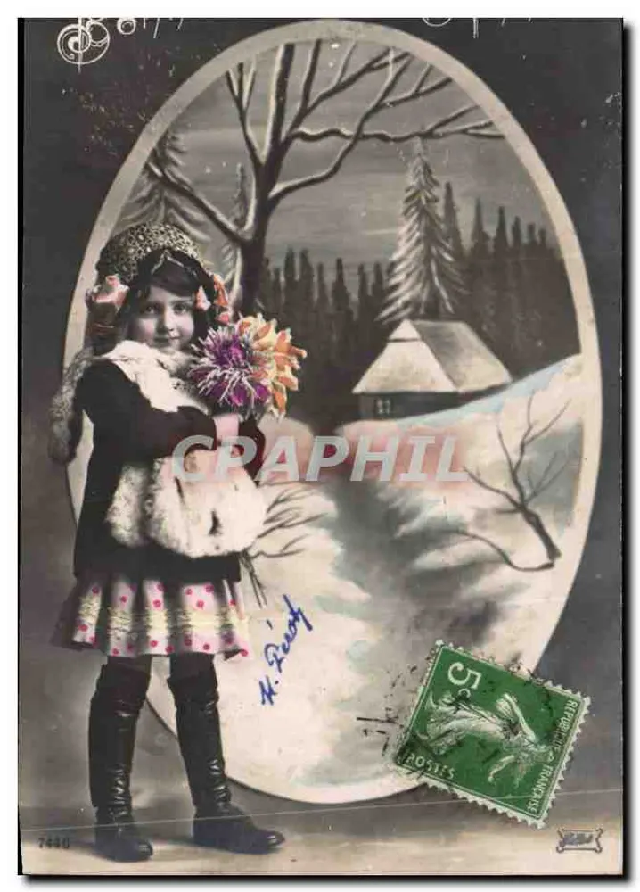 Mädchen im Winter — Schneelandschaft — Verlag H. Reich, Nr. 7490 - Vorderseite