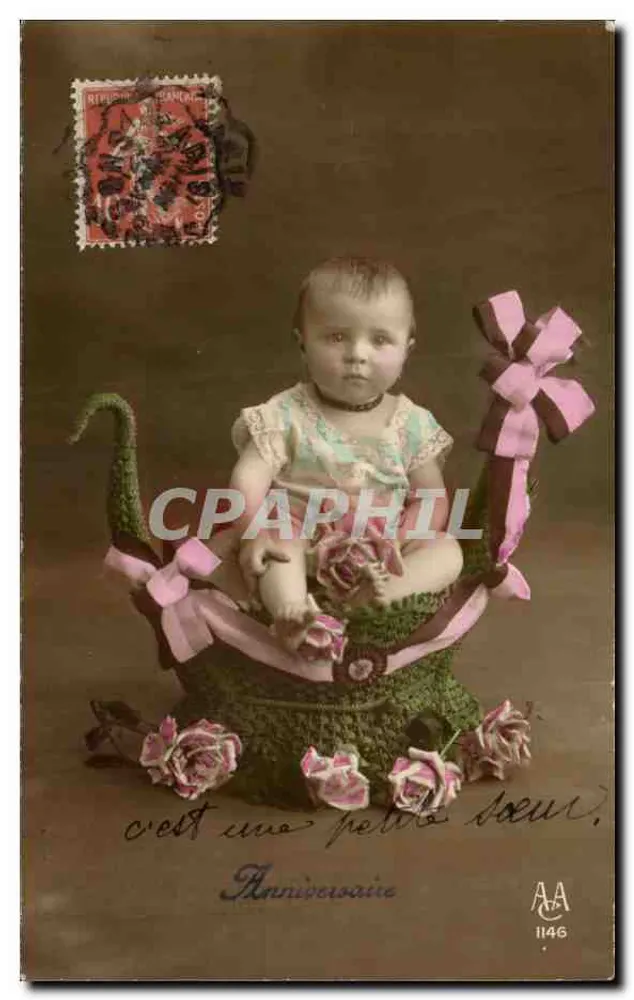 Baby in einem dekorierten Korb — Geburtstag — A.A. 1146 - Vorderseite