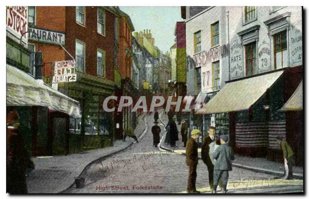 High Street, Folkestone — lebendige Ansicht mit Geschäften — n° 1702 - Vorderseite