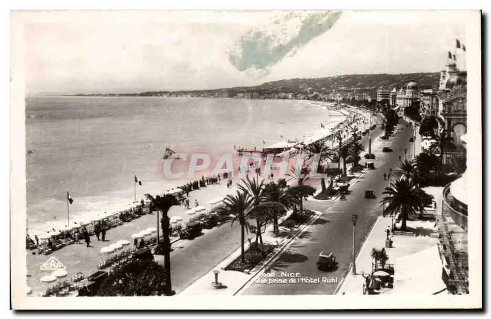 Vista da praia do Hotel Ruhl em Nice — editor Bilhete postal antigo — n° 88 - Frente