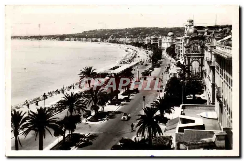 Ansicht der Promenade des Anglais in Nice — aus dem Hotel Ruhl — Verlag A.M. (Vorderseite) / Ansichtskarte vom 20. April 1949 — Empfänger in Saint-Germain-en-Laye (Rückseite) - Vorderseite