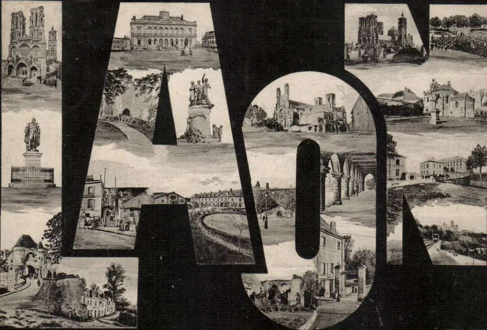 Auch — vista panorâmica com letras e monumentos — editor desconhecido, número de série não visível - Frente