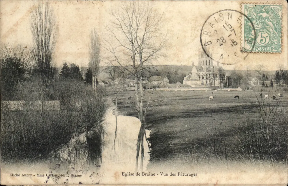 Kirche von Braine — Blick auf die Weiden — Cliché Aubry, Mme Cardier, Verleger, Braine - Vorderseite
