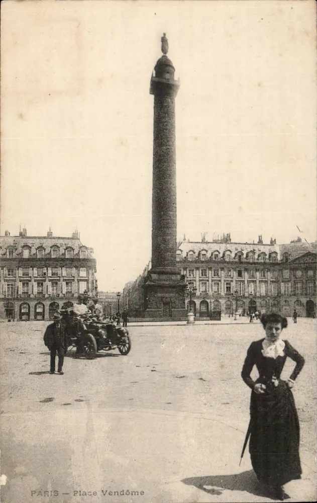 Paryż — Plac Vendôme — kolumna Vendôme i stara karetka - Awers