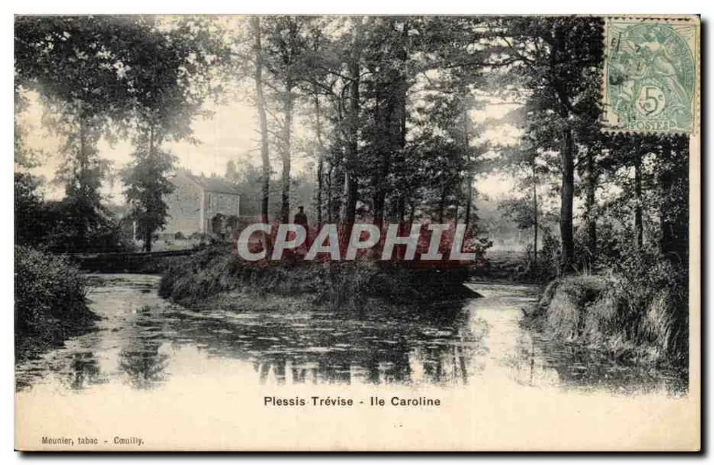 Plessis-Trévise - Île Caroline — vista do curso d'água cercado por floresta — editor Meunier, tabac, Comailly - Frente