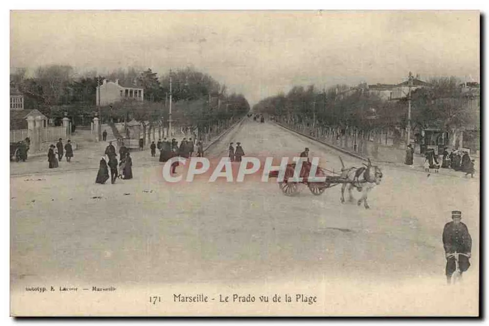 Marselha - O Prado visto da Praia — fototipia Lacroix, n°171 - Frente