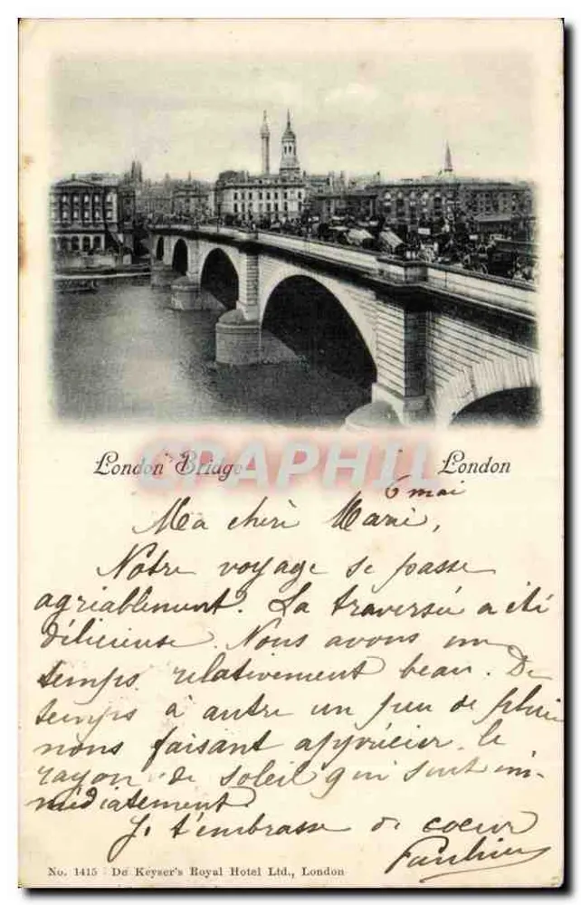 London Bridge — Ansicht des Brückens und Flusses — De Keyser's Royal Hotel Ltd., London, Nr. 1415 - Vorderseite