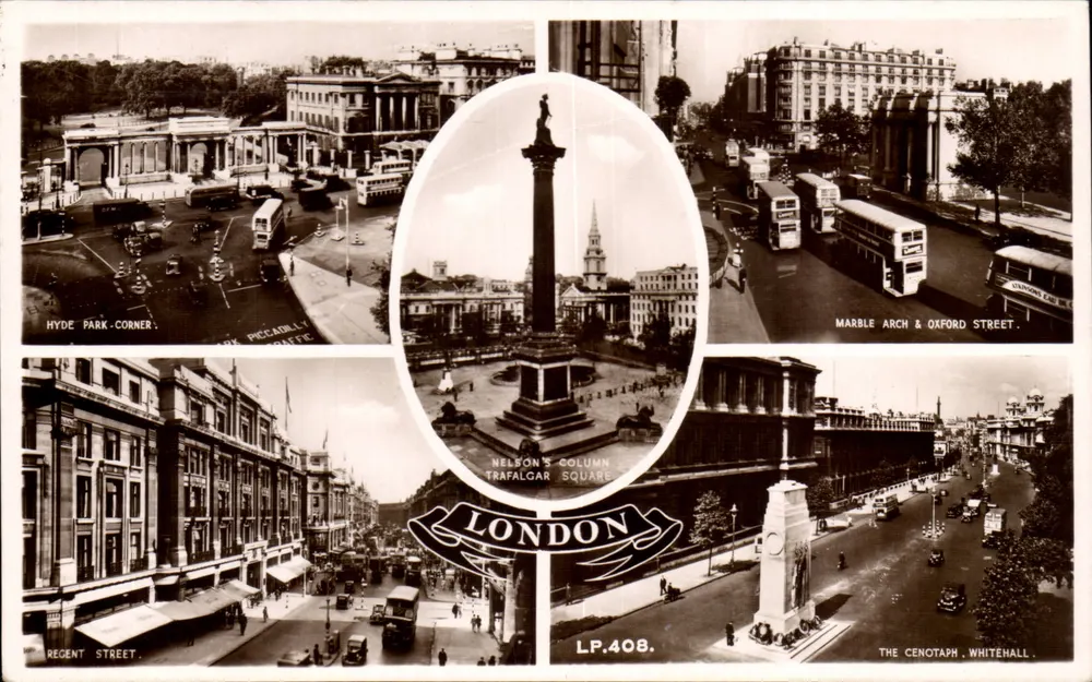 London — Panoramablick auf Hyde Park Corner, Nelsonsäule, Marble Arch und Whitehall — Larsdowne Production Co. - Vorderseite