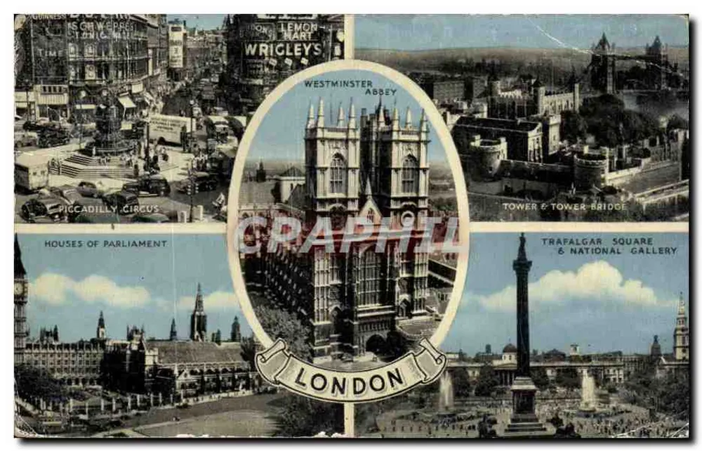 London — Panoramablick mit Westminster Abbey in der Mitte — E.T.W. Dennis & Sons Ltd. - Vorderseite