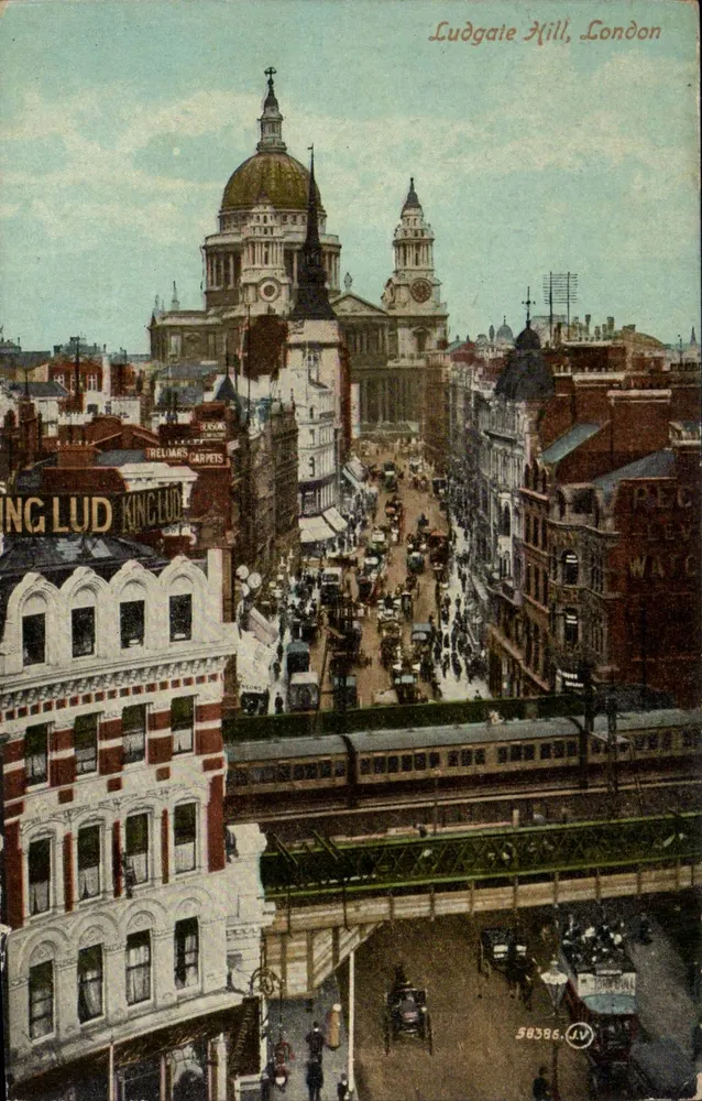 Ludgate Hill, London — vue sur la cathédrale Saint-Paul — Valentine's Series n°58386 - Recto