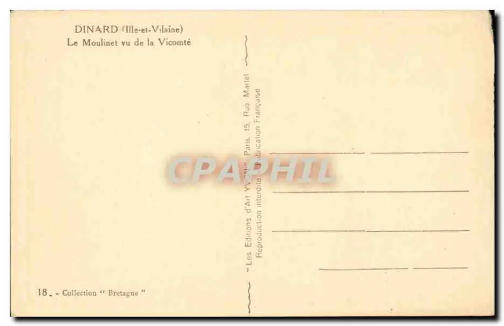 Dinard (Ille-et-Vilaine) — Uitzicht op het Moulinet vanaf Vicomté — Edities van Kunst Vicomté - Achterkant