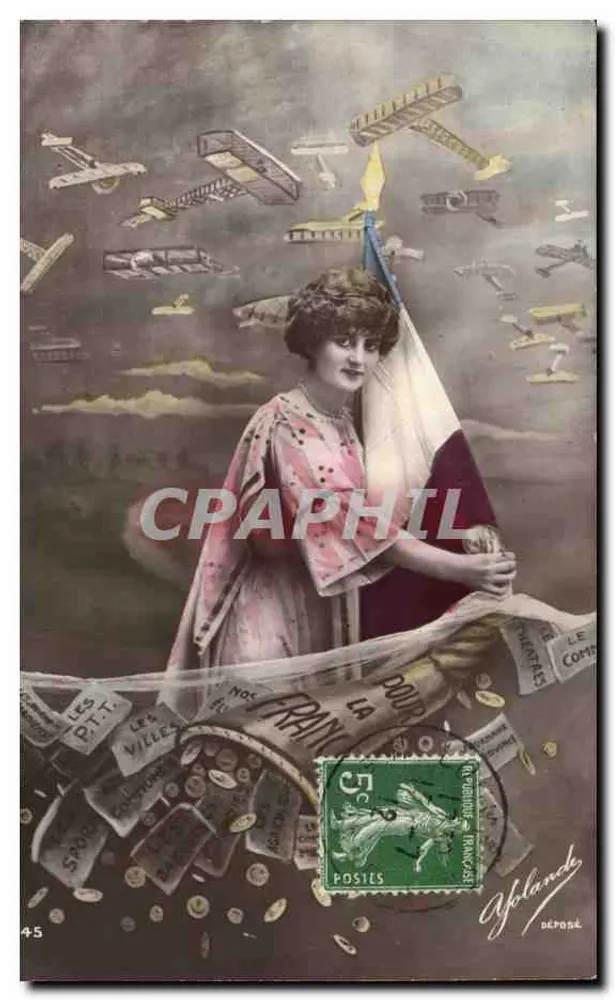 Nationale Abonnements für die Luftfahrt — Frau mit französischer Flagge — Verlag Yblande, Nr. 45 - Vorderseite