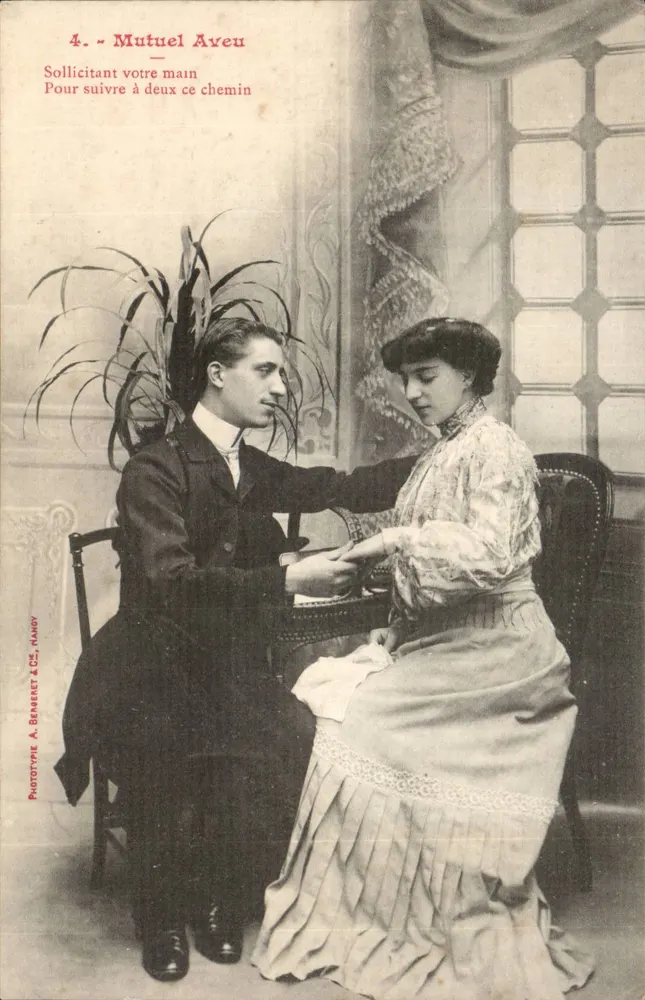 Junges Paar in einer romantischen Szene — Gegenseitige Erklärung — Phototype A. Benenert & Cie, Nancy - Vorderseite