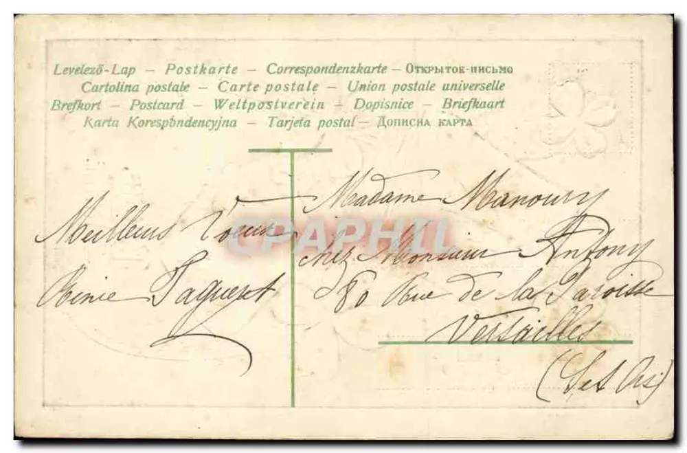 Bonne Année 1908 — calendrier de janvier orné de trèfles et de fleurs — éditeur anonyme - Rückseite