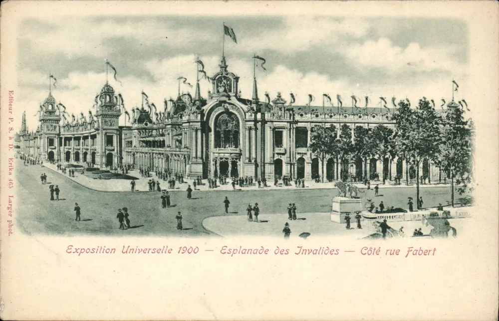 Weltausstellung 1900 — Esplanade des Invalides — Seite der Rue Fabert — Verleger P. S. à D. Erla 463 - Vorderseite