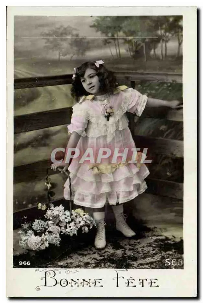 Mädchen in einem rosa Kleid — Frohe Geburtstagskarte — S.E.B. n°966 - Vorderseite