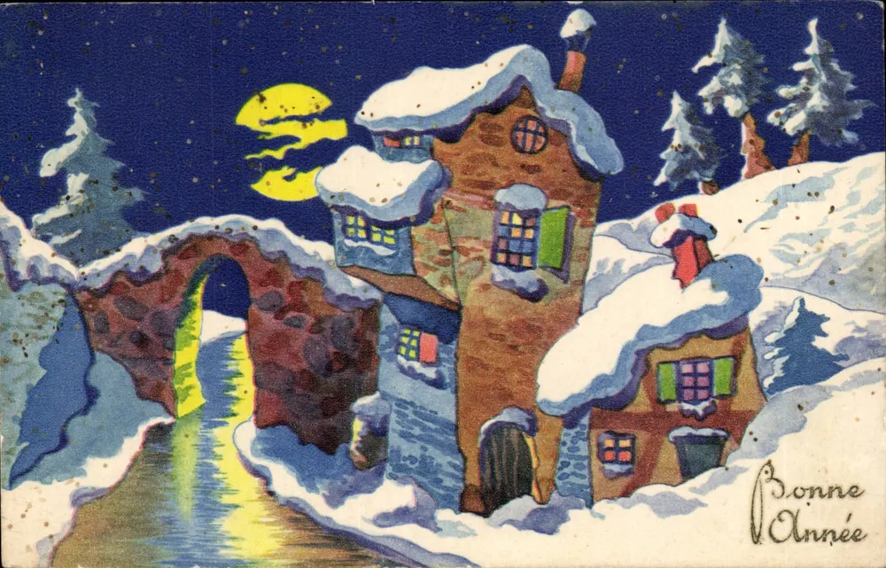 Schneeviertel unter dem Mond — Frohes Neues Jahr — In Frankreich gedruckt n°705-3 - Vorderseite