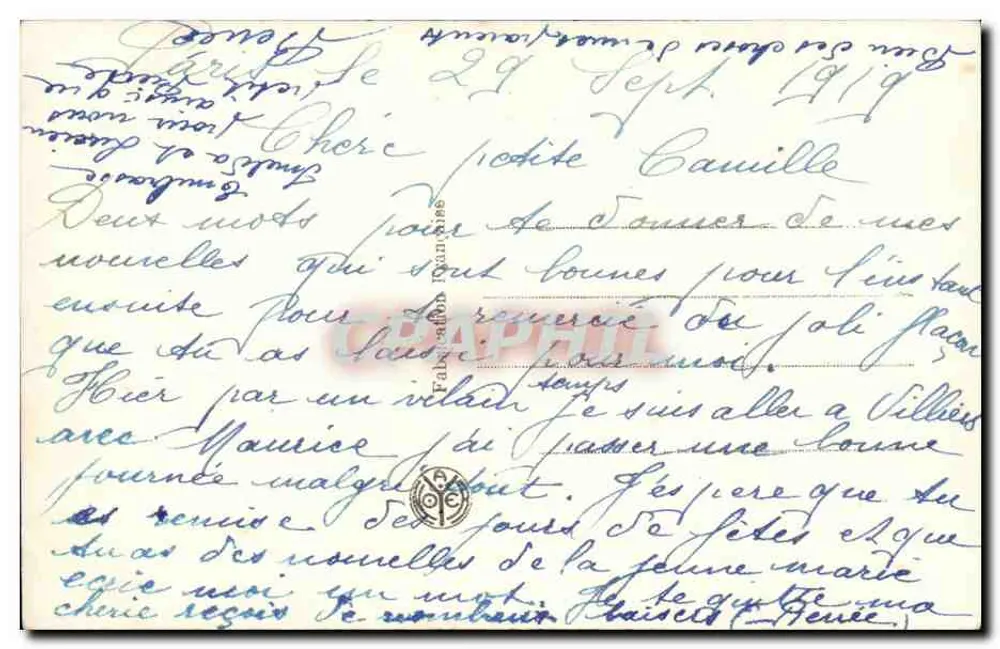 Junge Frau in einem blauen Kleid — mit Blumenstrauß — Verleger T.A.T. Nr. 147 - Rückseite