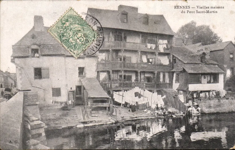 Rennes — Alte Häuser am Pont Saint-Martin — A.G. - Vorderseite