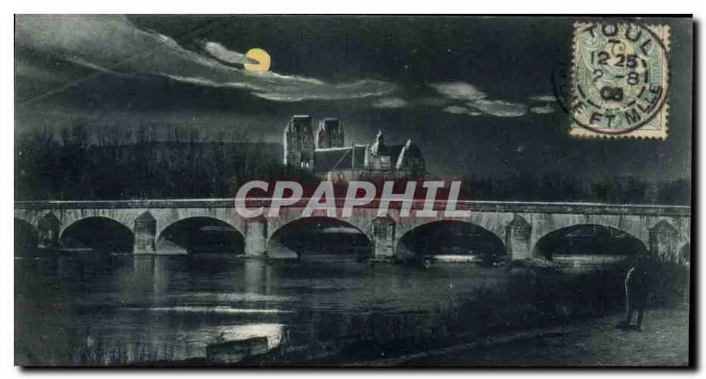 Brücke von Toul — Nachtsicht unter dem Mond — Edit. Laurent, Toul - Vorderseite